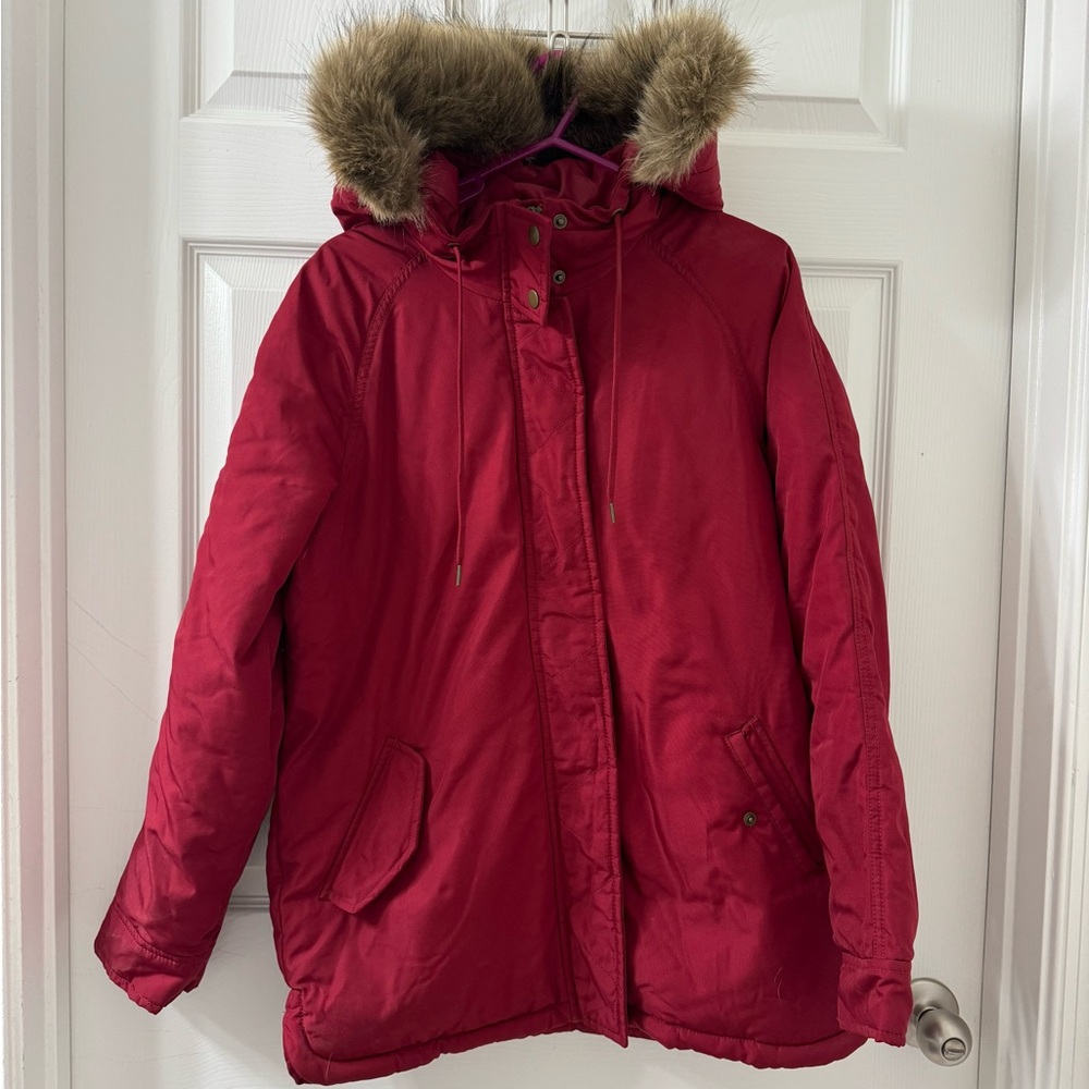 Old Navy Red Coat Fir Rimmed Hood - S